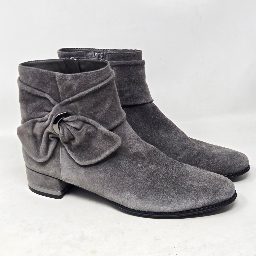 Vaneli Womens Grey Suede Bow Ankle Boots Low Block Heel Size 7.5 N